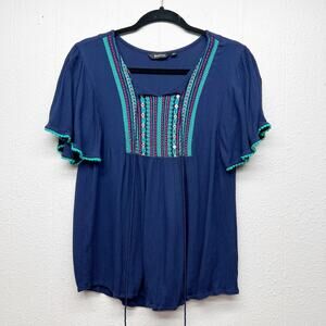 Easybuy Womens Peasant Top Large Embroidered Flutter Sleeve Hippie Boho Festival